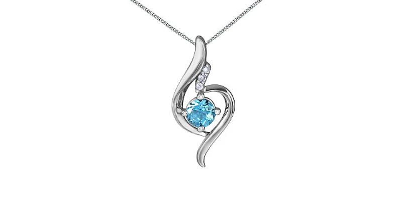 10K White Gold 5mm Blue Topaz and 0.03cttw Diamond Necklace - 18 Inches