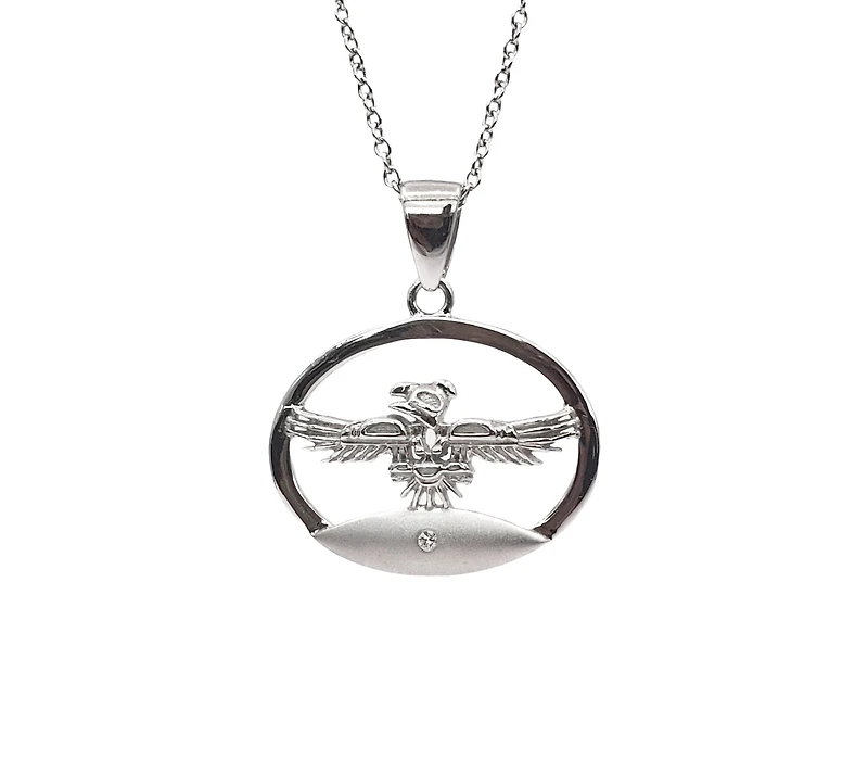 925 Sterling Silver 0.015cttw Canadian Diamond Thunderbird Pendant