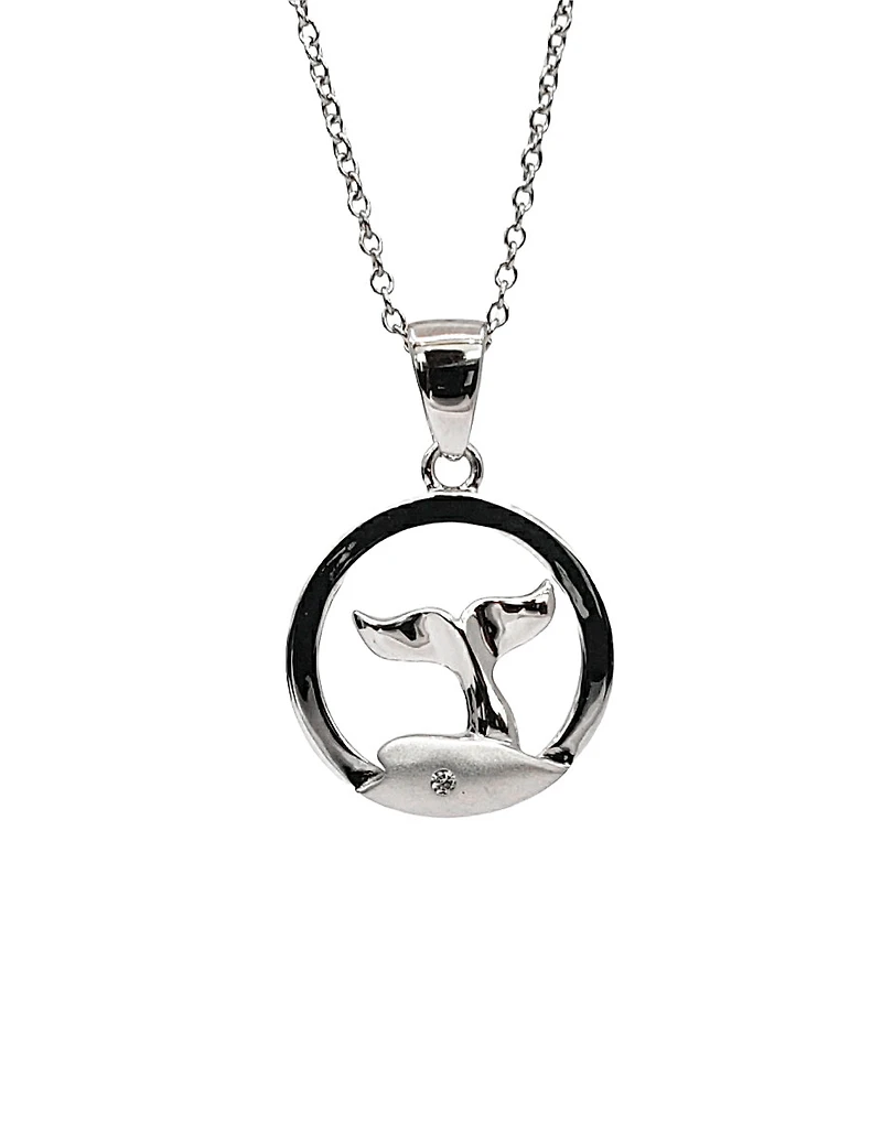 925 Sterling Silver 0.015cttw Canadian Diamond Whale Tail Pendant