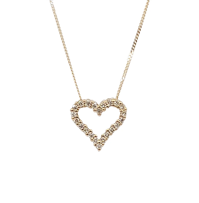 10K Yellow Gold 0.125cttw Diamond Heart Pendant, 18"