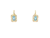 10K Yellow Gold 6x4mm Oval Cut Swiss Blue Topaz and 0.045cttw Diamond Dangle Earrings