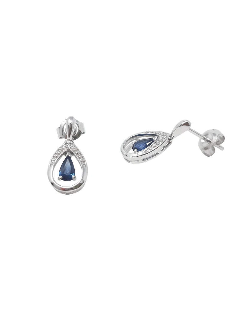 10K White Gold Sapphire and Diamond Earrings