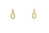 10K Yellow Gold 6x4mm Oval Cut White Opal and 0.11cttw Diamond Halo Earrings with Leverbacks