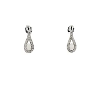 10K White Gold 5x3mm Oval Cut White Opal and 0.115cttw Diamond Dangle Earrings with Butterfly Backings