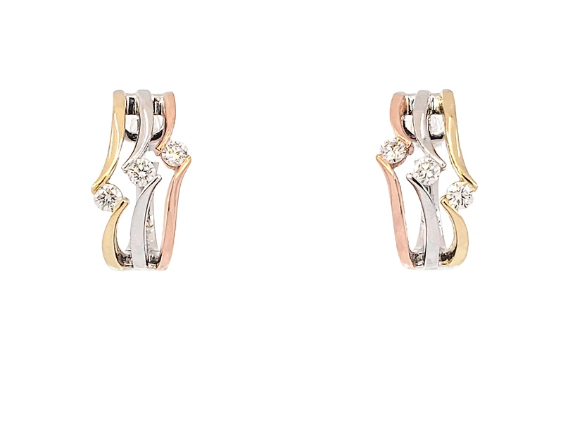 14K Tri Tone Gold 0.54cttw Diamond Hoop Earrings