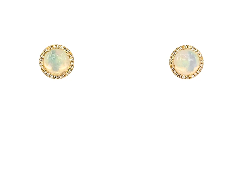 14K Yellow Gold 0.96cttw Opal and 0.10cttw Diamond Halo Earrings