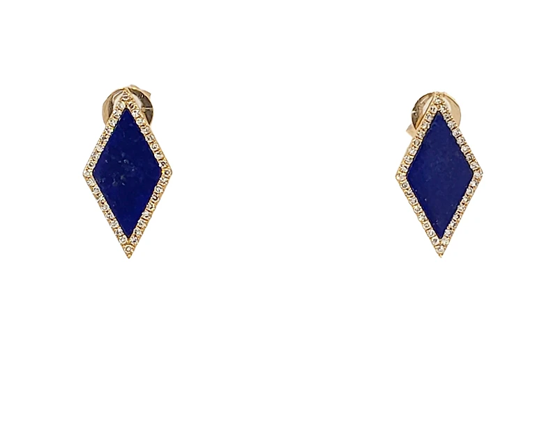 14K Yellow Gold 1.26cttw Lapis Lazuli and 0.18cttw Diamond Halo Stud Earrings