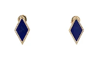 14K Yellow Gold 1.26cttw Lapis Lazuli and 0.18cttw Diamond Halo Stud Earrings