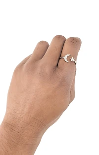 14K White Gold 0.05cttw Diamond Moon & Star Ring, size 6.5