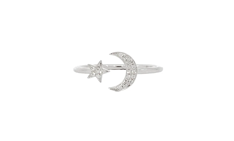14K White Gold 0.05cttw Diamond Moon & Star Ring, size 6.5