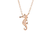 14K Rose Gold 0.03cttw Diamond Seahorse Pendant, 18"