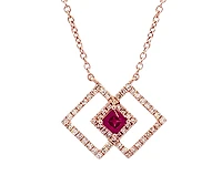 14K Rose Gold Ruby and Diamond Necklace, 18"