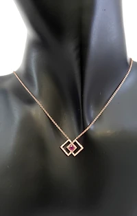 14K Rose Gold Ruby and Diamond Necklace, 18"