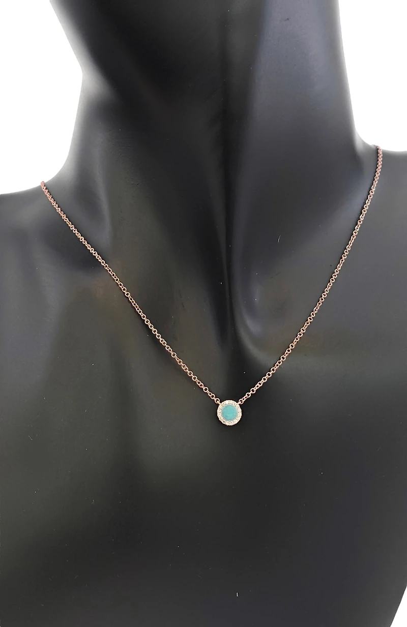 14K Rose Gold 0.18cttw Turquoise and 0.04cttw Diamond Necklace, 18"