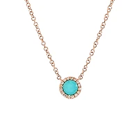 14K Rose Gold 0.18cttw Turquoise and 0.04cttw Diamond Necklace, 18"