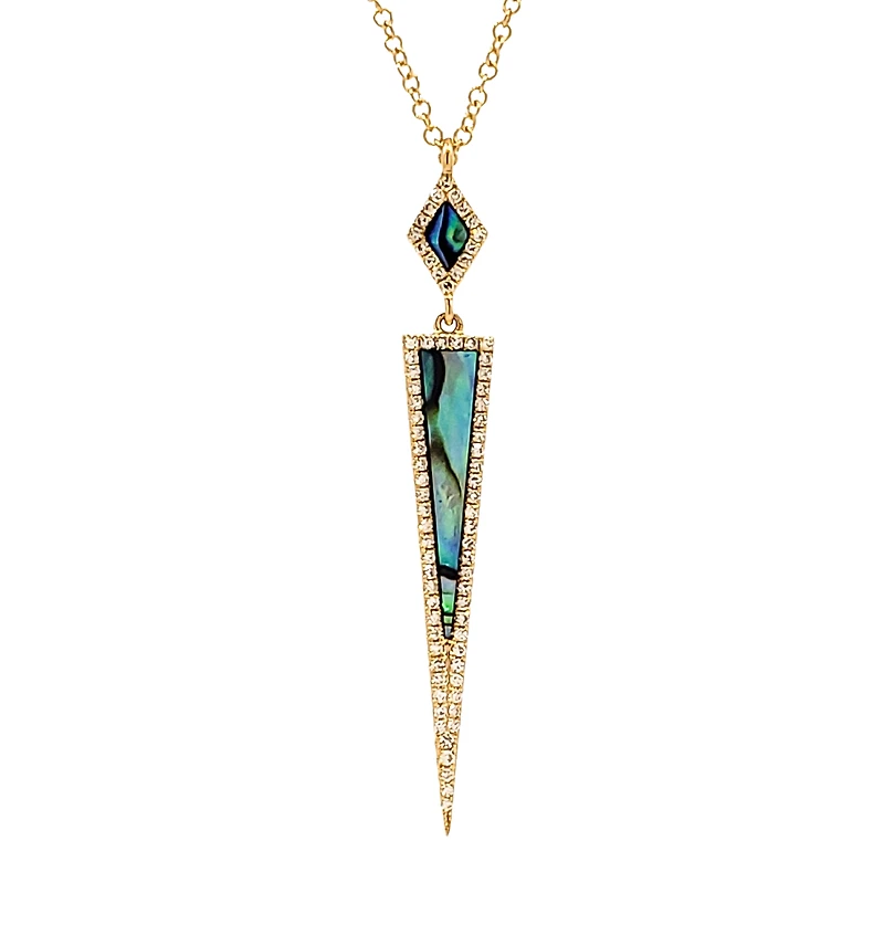 14K Yellow Gold Abalone Shell and 0.17cttw Diamond Necklace, 18"