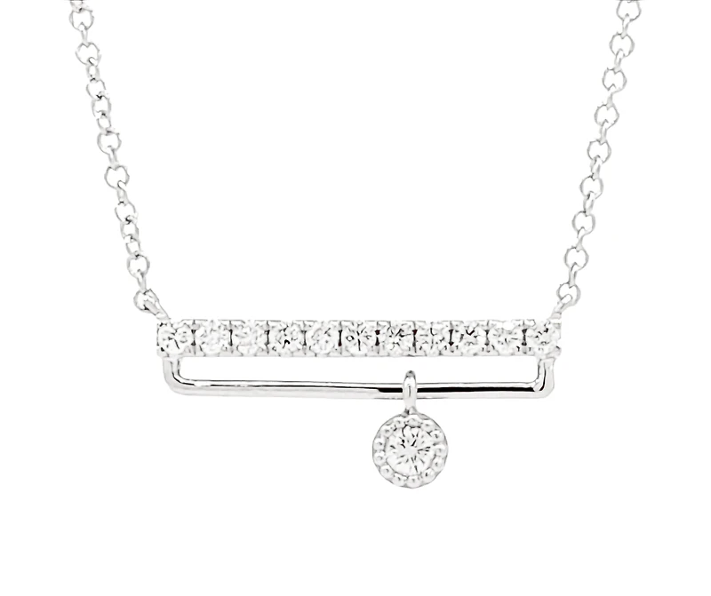 14K White Gold 0.18cttw Diamond Bar Pendant, 18"