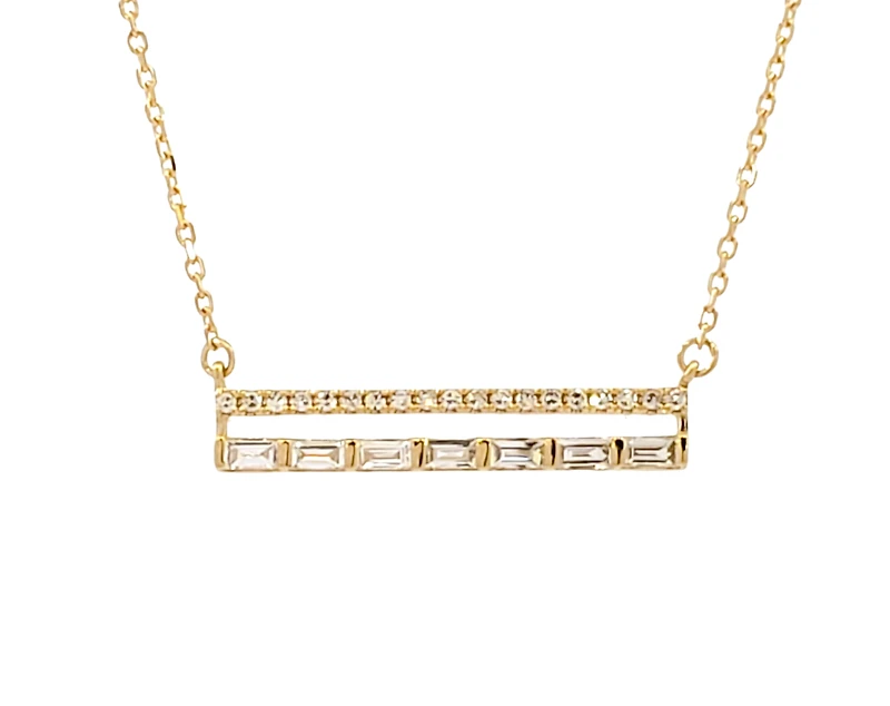 14K Yellow Gold 0.22cttw Diamond Bar Pendant, 18"