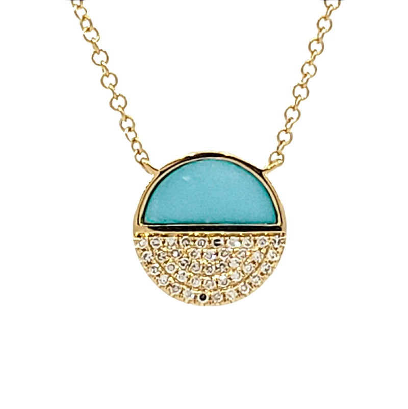 14K Yellow Gold 0.48cttw Turquoise and 0.08cttw Diamond Necklace, 18"