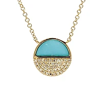 14K Yellow Gold 0.48cttw Turquoise and 0.08cttw Diamond Necklace, 18"