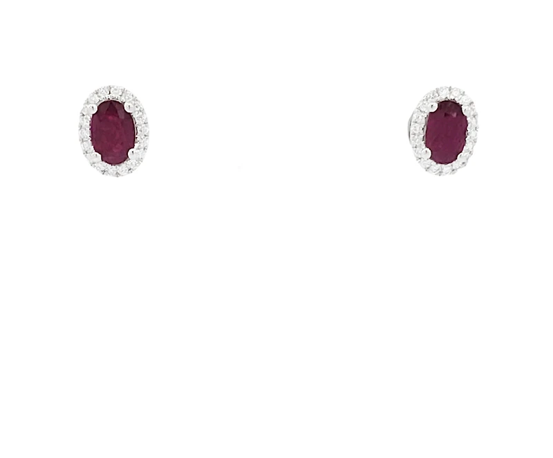 18K White Gold Ruby and Diamond Halo Stud Earrings