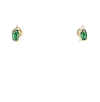 10K Yellow Gold  Oval Cut Emerald and Diamond Stud Earrings