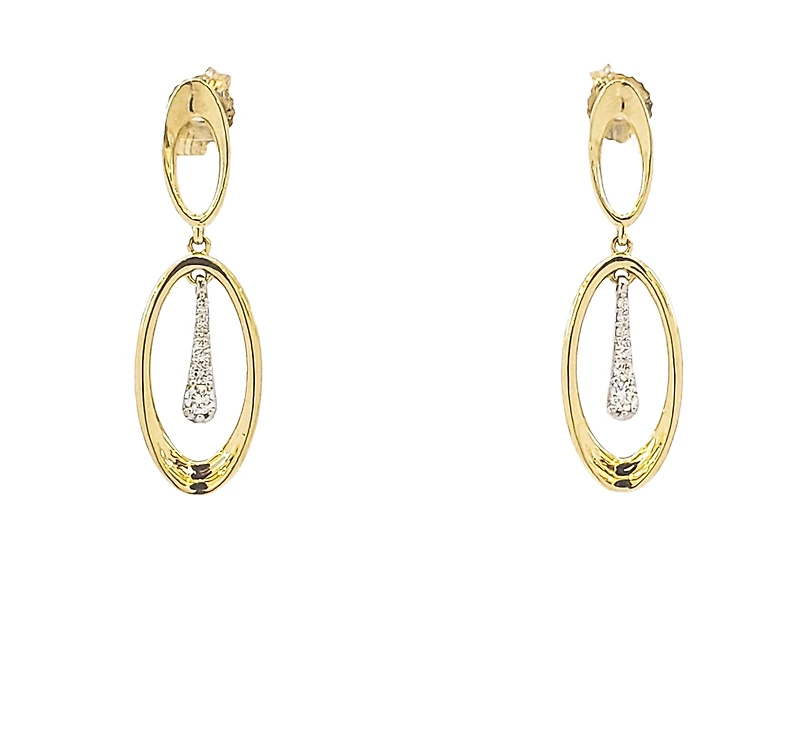 10K Yellow and White 0.15cttw Diamond Dangle Earrings