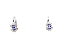 10K White Gold Tanzanite and Diamond Earrings with Lever Backs