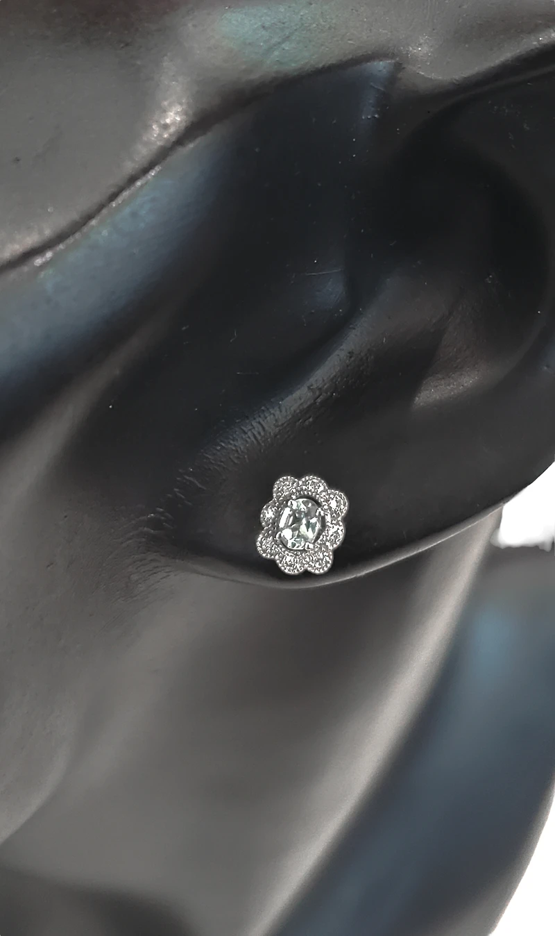 10K White Gold 0.30cttw Aquamarine and 0.053cttw Diamond Halo Earrings