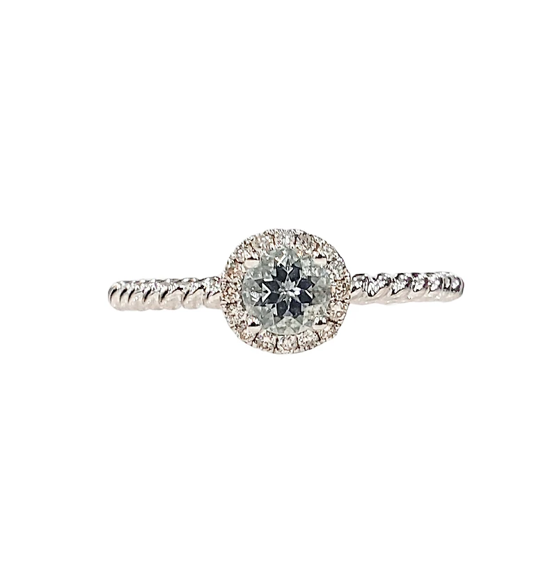 10K White Gold 0.30cttw Aquamarine and 0.08cttw Diamond Ring, size 7