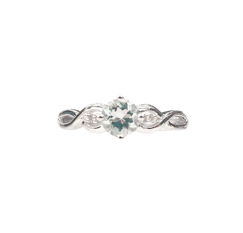 10K White Gold 0.50cttw Aquamarine and 0.02cttw Diamond Ring, size 7 - 4.5