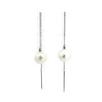 14K White Gold 9mm Cultured Pearl "Threader" Earring