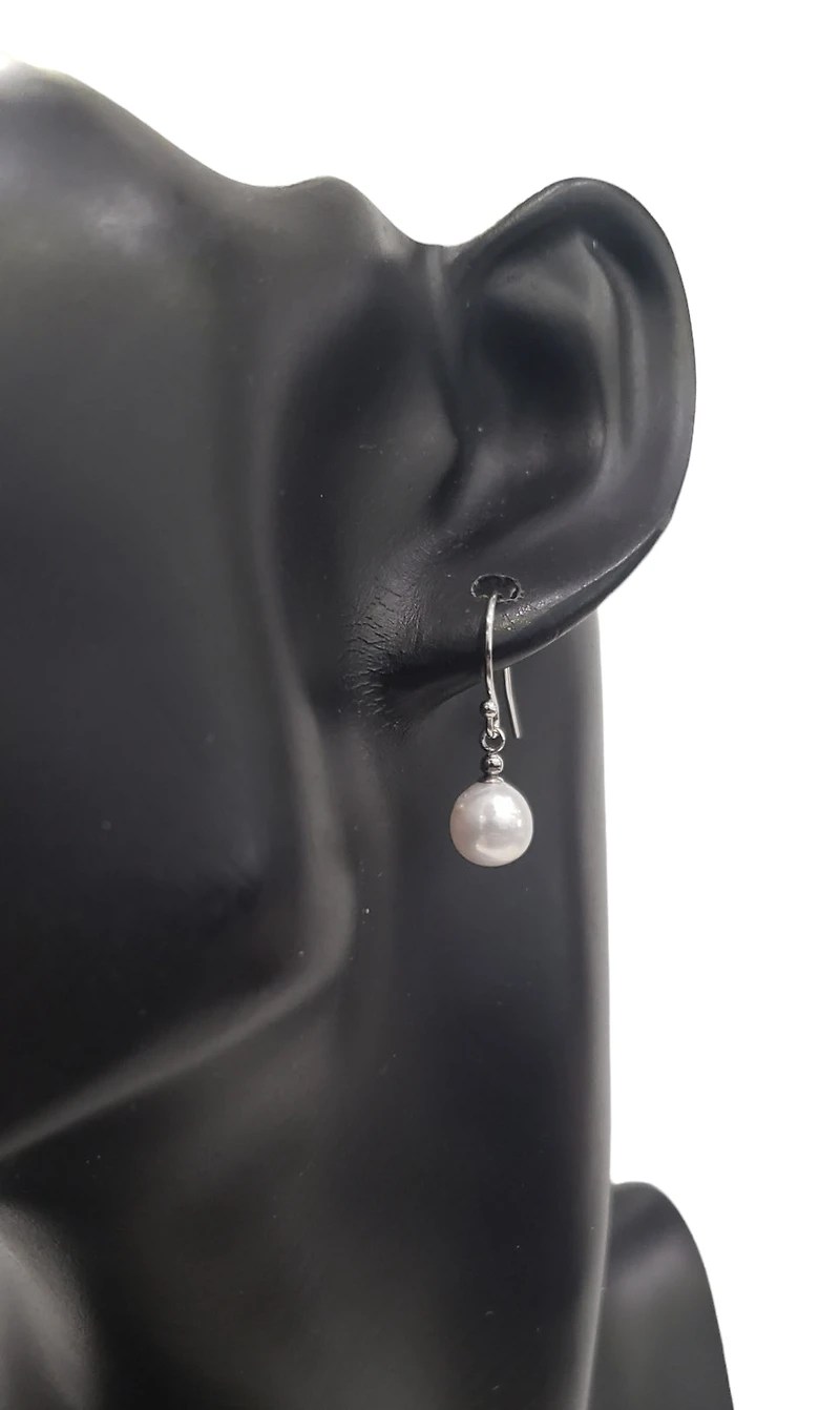 14K White Gold 7-7.5mm Cultured Pearl Dangle Earring