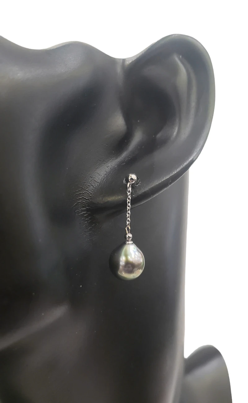 14K White Gold 8.5-9.0mm Tahitian Pearl Dangle Earring