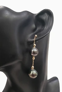 14K Yellow Gold 12.5-14mm Tahitian Pearl Dangle Earring