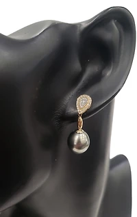 14K Gold Tahitian Pearl and Diamond Dangle Earrings with Butterfly Back Closure