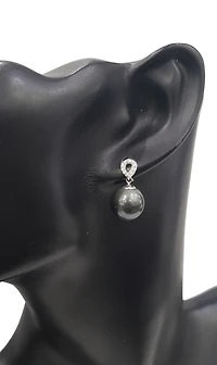 14K White Gold Tahitian Pearl and Diamond Dangle Earrings with Butterfly Back Closure