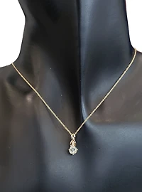 10K Yellow Gold 5.0mm Round Cut Aquamarine & 0.01cttw Diamond Pendant - 18"