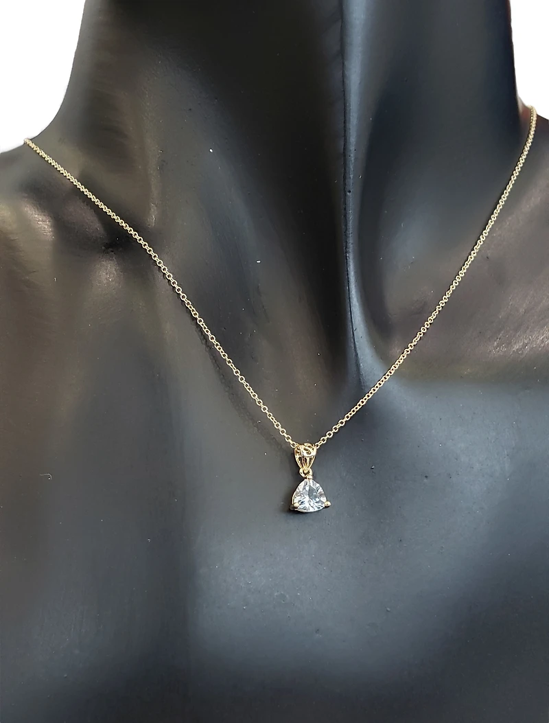 10K Yellow Gold 5.0mm Trillion Cut Aquamarine Pendant - 18"