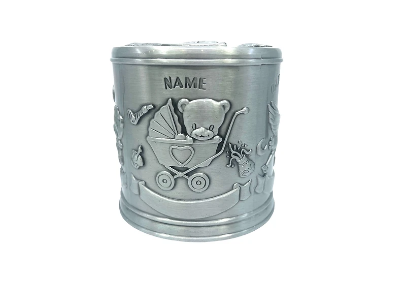 Pewter Engraveable Stork Baby’s First Money Bank