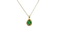 10K Yellow Gold 6x4mm Emerald and 0.03cttw Diamond Pendant, 18"