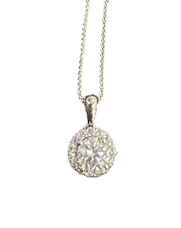 14K White Gold 0.86cttw Lab Grown Diamond Halo Necklace with Wheat Chain