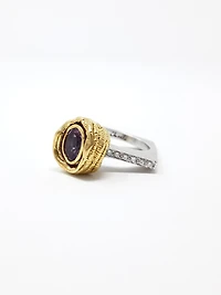 Silver & 18K Gold Plated 1.10cttw Amethyst and Cubic Zirconia Ring, size 8.5