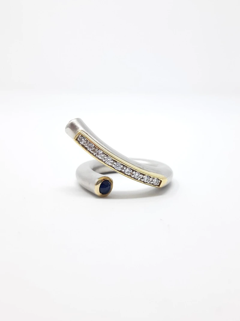 Silver Sapphire and CZ Ring