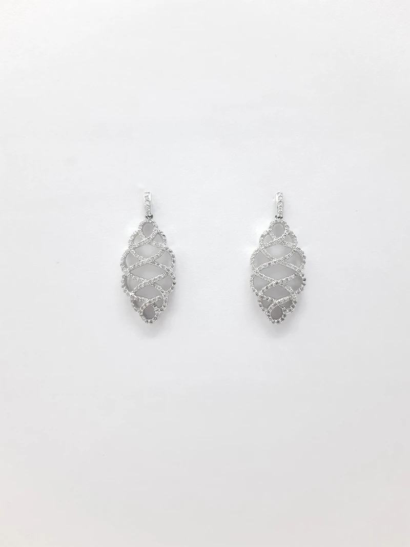 14K White Gold 0.52cttw Round Cut Diamond Dangle Earrings