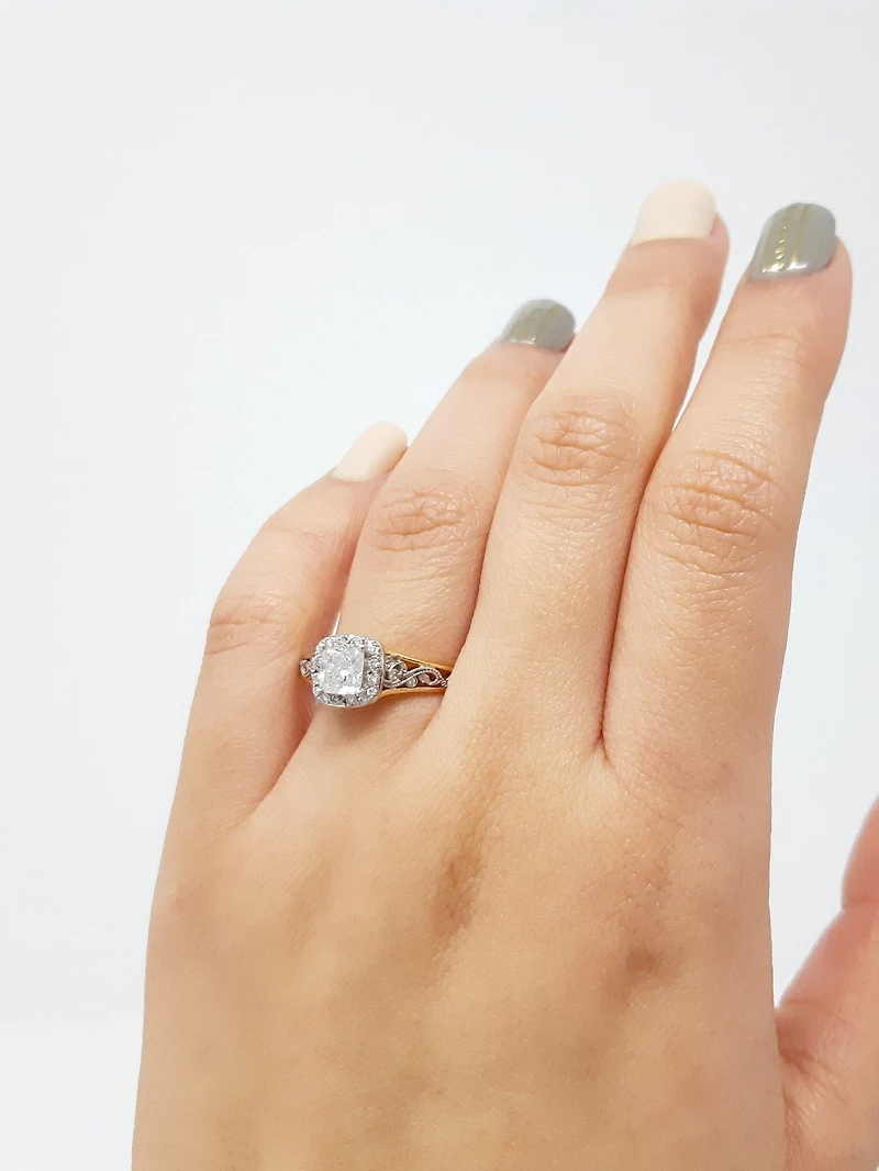 18K White & Rose Gold 0.70cttw Cushion Cut Canadian Diamond Engagement Ring, size 6.5