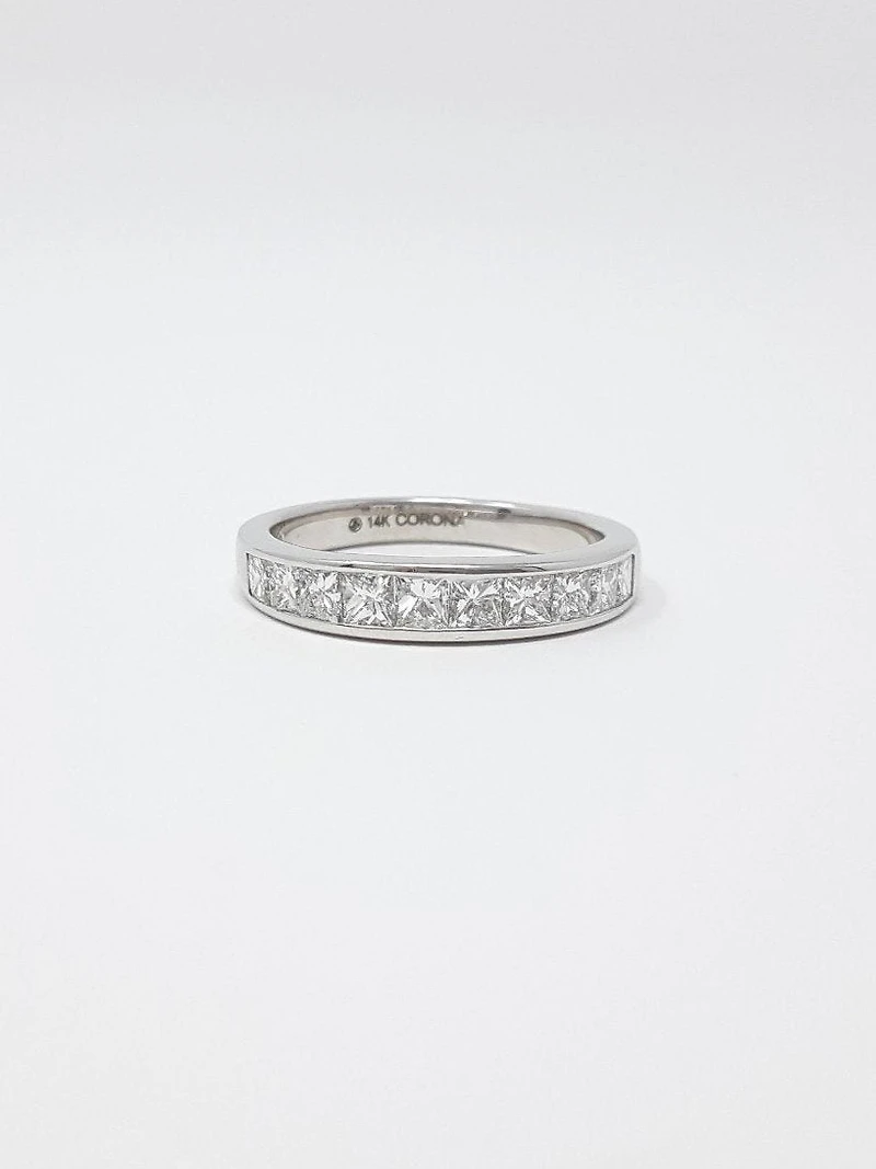 14K White Gold 1.00cttw Princess Cut Diamond Channel Anniversary Band, 6.5 - /