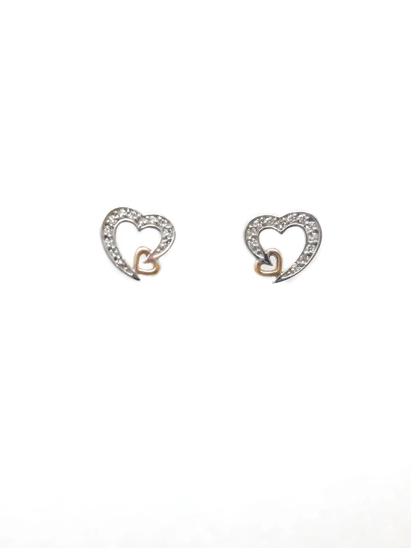 10K White & Rose Gold 0.12cttw Diamond Heart Stud Earrings
