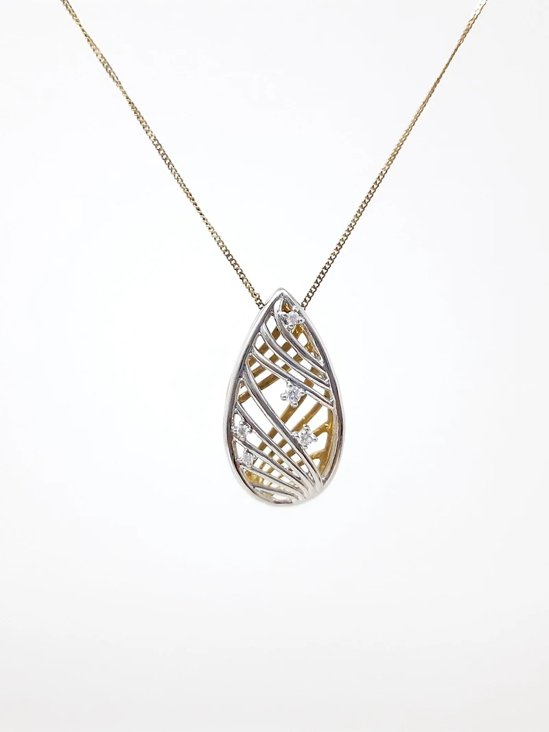 10K White & Yellow Gold 0.06cttw Diamond Pendant, 18"