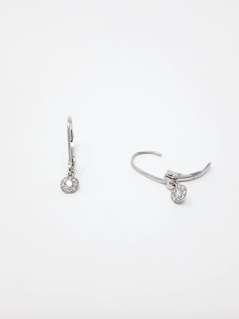 10K White Gold 0.13cttw Diamond Lever Back Earrings